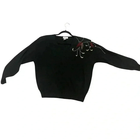 Vintage beaded and embroidered vneck sweater lightweight large shoulder pads - Picture 1 of 8